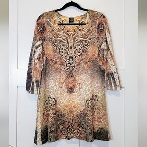 Cal Style Lace Overlay Tunic/Mini Dress  Size Large Browns, Rust Cream B…